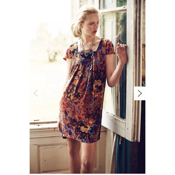 Anthropologie Dresses & Skirts - anthropologie Pintura Silk Shift Dress Dark Floral Cap Sleeve Medium FF10